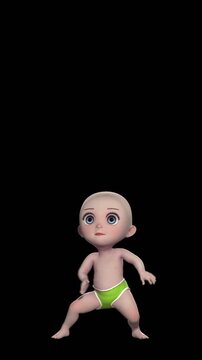 Cute little baby dancing isolated with copy space . Seamless funny children vertical video.