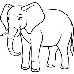 Fototapeta premium A detailed black and white line drawing of an adult elephant with large ears and tusks, showcasing its majestic presence