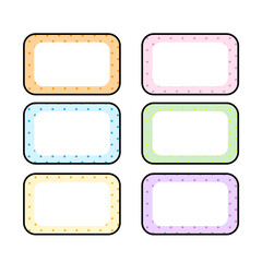 Set of pastel rounded rectangle frames with cute polka dot borders on black background.
Ideal for name tags, kids design, labels, classroom materials, stickers, banners and digital templates.