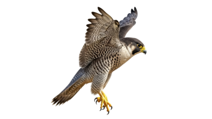 Isolated peregrine falcon soaring, hunter bird with outspread wings, predatory bird of prey