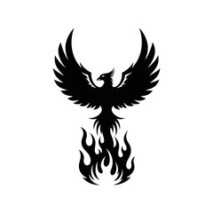 Obraz premium Fiery phoenix silhouette illustration, rebirth and immortality myth symbol ideal for spiritual themes, tattoos, fantasy art, and branding