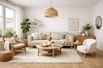 Fototapeta premium Bright Minimalist Living Room with Scandinavian Design