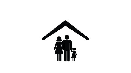 Vector illustration of family under roof icon symbol for home insurance security protection shelter safety housing