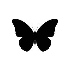 Elegant black butterfly silhouette with clean minimalist shape, symbol of transformation, beauty, nature, and freedom for modern design projects