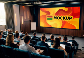 Screen Mockup Business Session In Auditorium