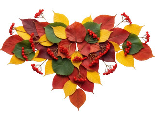 Isolated Autumnal foliage composition, decorative arrangement of fall season leaves and berries