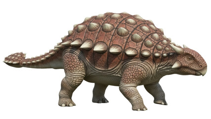 Fototapeta premium Isolated Ankylosaurus, armored dinosaur walking prehistoric creature, herbivorous reptile