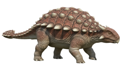 Isolated Ankylosaurus, armored dinosaur walking prehistoric creature, herbivorous reptile