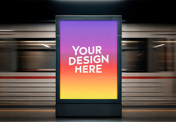 Vertical Billboard Mockup At Subway Station