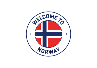 Fototapeta premium Welcome to Norway Travel Badge with National Flag of Norway