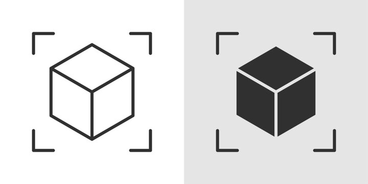 3D AR cube icon representing augmented reality and three-dimensional interaction, featuring a cube with AR or spatial markers to symbolize immersive digital experiences.