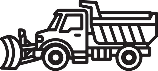 Black and white of a snow plow truck with a large blade attached to the front and a dump bed in the back ready for winter road maintenance and clearing operations also transparent background © PixelSaga MH2 