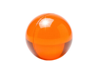 Isolated orange translucent capsule, pill, or bead with reflective surface, health and wellness