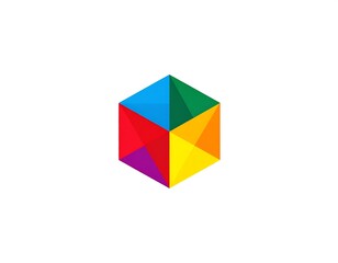 Colorful, geometric cube featuring a vibrant, multi-faceted design