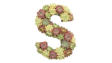 Isolated letter S made from succulent plants, decorative floral display for botanical signage