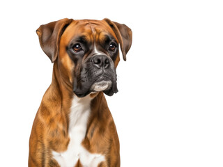 Obraz premium Isolated portrait of a brindle Boxer dog with a concerned expression against a clean backdrop