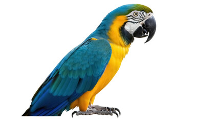 Isolated Gold and Blue Macaw, a colorful parrot with vibrant plumage and distinctive markings