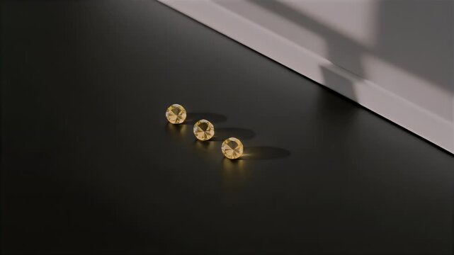 Three shiny gold objects on a black surface