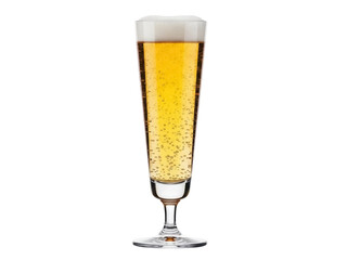 Isolated refreshing pilsner beer with frothy head in a fluted glass against clean studio backdrop