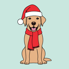 Cute labrador retriever dog wearing a santa hat and scarf