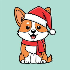 Cute corgi dog wearing santa hat and scarf for christmas
