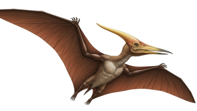 Isolated Pterodactylus antique animal, prehistoric flying reptile with wings in the air