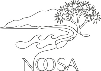 Noosa continuous line tropical landscape logo vector illustration