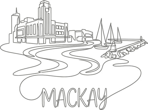 Mackay Australia city skyline continuous line art vector illustration