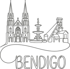 Fototapeta premium Bendigo Australia Skyline Continuous Line Drawing Vector Illustration