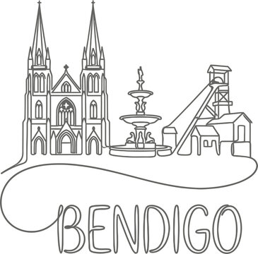 Bendigo Australia Skyline Continuous Line Drawing Vector Illustration