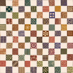 Line Doodle Seamless Pattern 96 - Artisan Patchwork Tiles