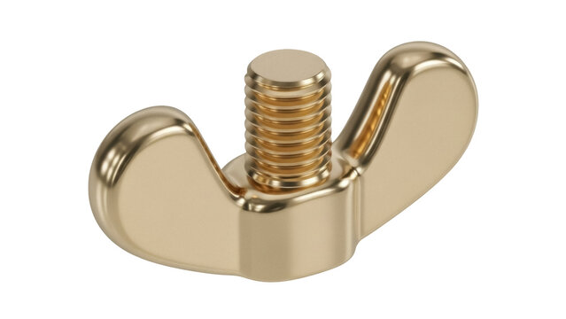 Isolated golden wing nut fastener hardware component metal wingnut hand tightening element
