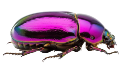 Isolated jewel scarab beetle, iridescent insect with vibrant metallic colors, macro view