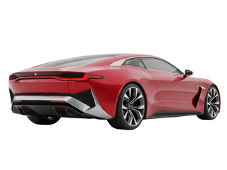Isolated red concept car design, aerodynamic, modern, elegant, and stylish exterior view