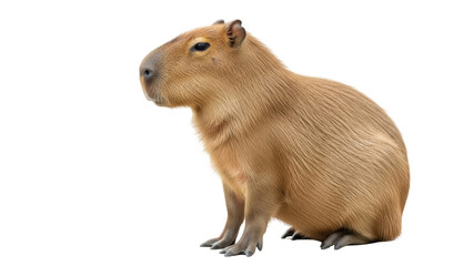 Isolated Capybara sitting and resting quietly, South American rodent, wild animal