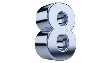 Isolated 3D rendering of metallic number 8, stylish digits symbol for advertising or education