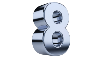 Isolated 3D rendering of metallic number 8, stylish digits symbol for advertising or education