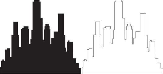 Naklejka premium Black and white silhouette of a city skyline with jagged building shapes abstract architecture