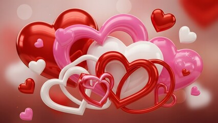 A beautiful collection of glossy red and pink hearts intertwined, perfect for romantic themes