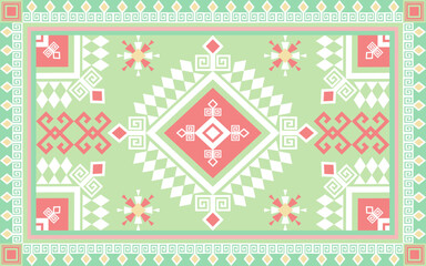 Mint and Coral Geometric Aztec Textile Pattern