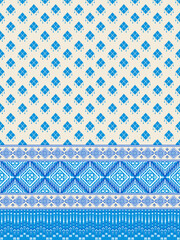 Seamless Blue Ikat Geometric Border Textile Pattern