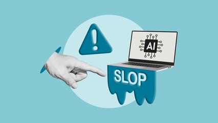 AI Slop Warning - Low Quality Generative Content. Stop Artificial Intelligence Digital Content Clutter