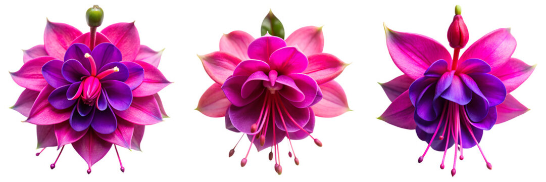 Set of a pink and purple Fuchsia flower isolated on a transparent background