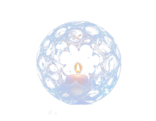 Blue sphere with a burning flame inside glowing on transparent PNG clipart for design.
