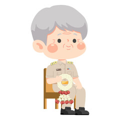 Illustration of an Experienced Male Educator Holding Floral Garland