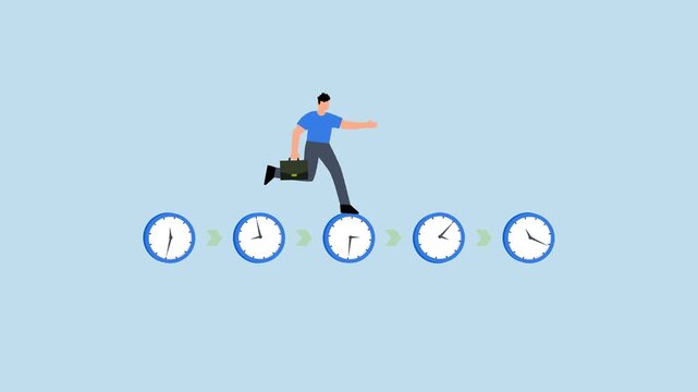 Deadline urgency, 4k animation of businessman hurry running on time counting down deadline.