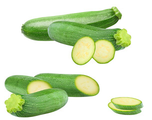 fresh green zucchini composition photograph featuring whole and sliced zucchinis set against a dark background, highlighting textures and natural light.