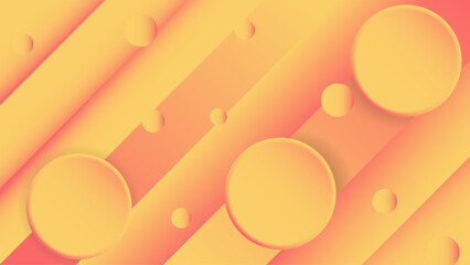 An abstract image of orange and pink hues with circular shapes. Soft Abstract 3D Gradient Background with Floating Circles and Diagonal Layers in Pastel Yellow and Orange Tones.