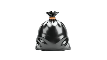 Naklejka premium Black Garbage Bag Tied Up on White Background