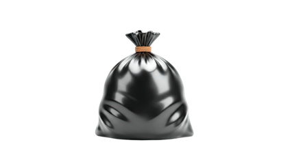 Black Garbage Bag Tied Up on White Background